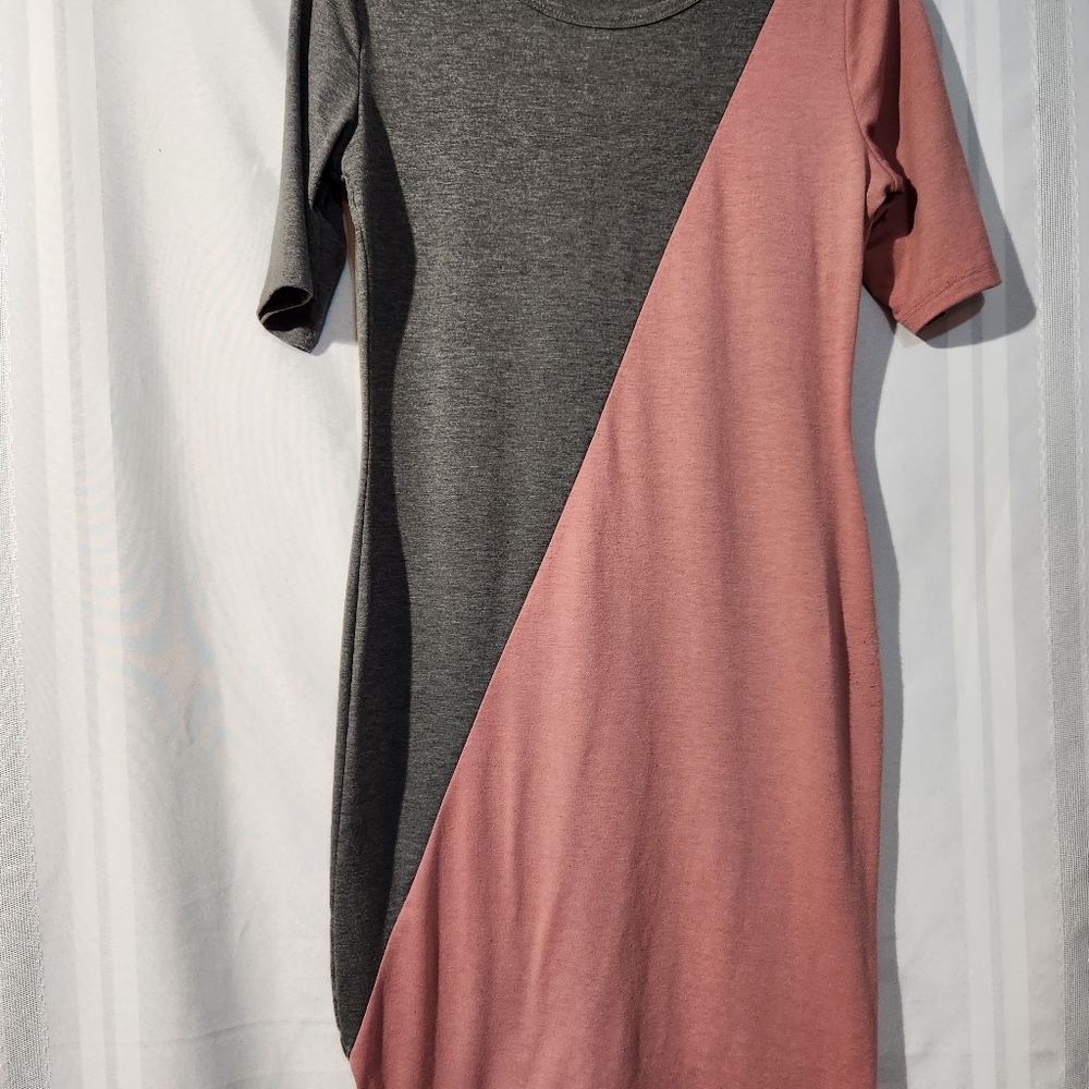Lularoe Julia Pink And Gray Bi Color Block Dress … - image 3